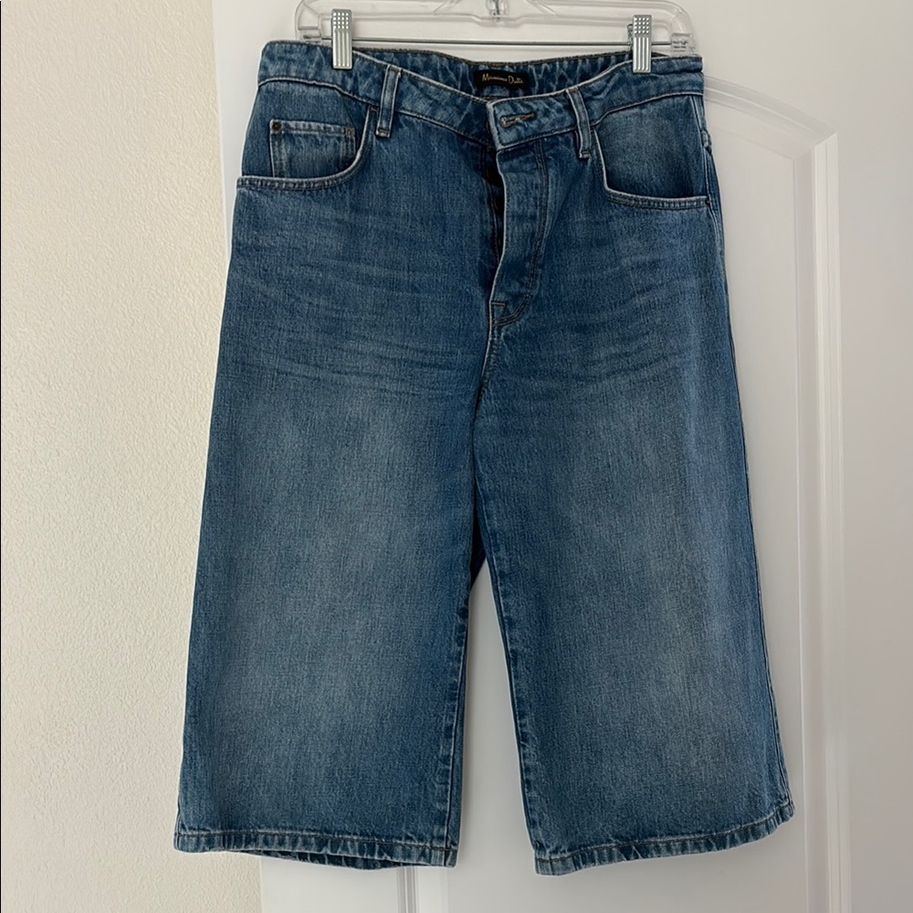 Blue Denim Knee-Length Shorts